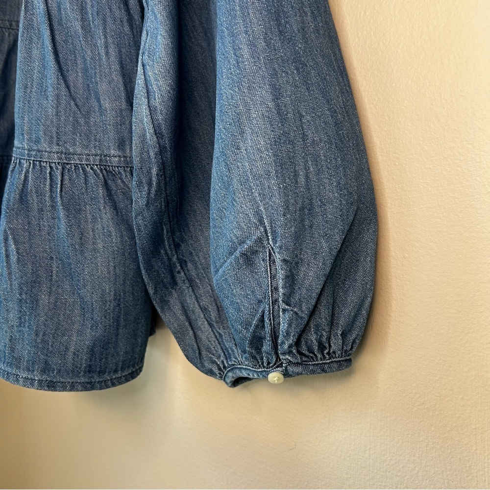 Old Navy Chambray Tiered Peplum Peasant Top Boho Balloon Sleeve – Size M - Picture 10 of 11